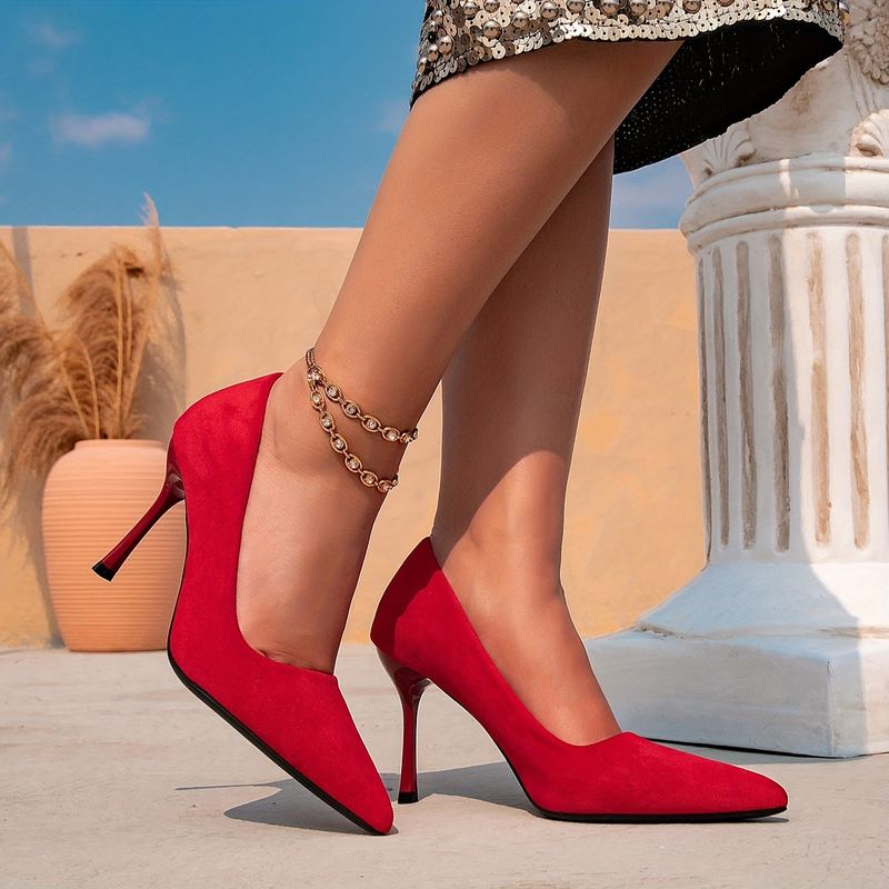 Damen High Heels Rot Mode Plüsch High Heels Stiletto Heels Fashion Party Spitzschuh Einfache High Heels_voghion.com