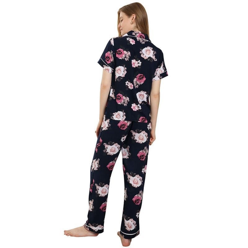 Pyjama Dames Zomer Plantenprint Korte Mouw Shirt Lange Broek Tweedelige Set Huiskleding Pamas_voghion.com