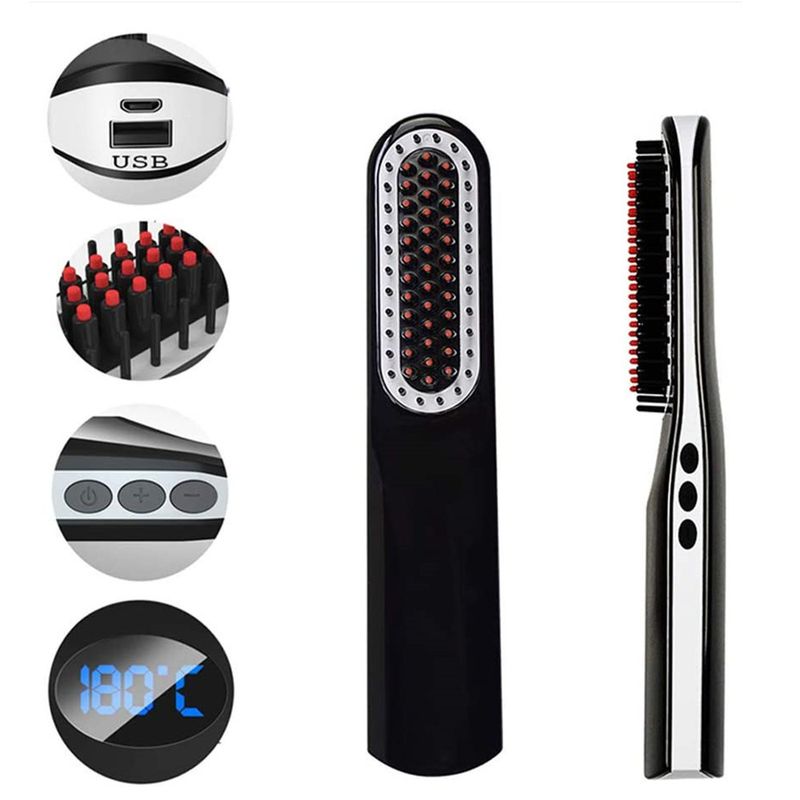 Kabelloser Glättungskamm mit USB-Ladefunktion und Keramik- und Turmalin-Technologie – Tragbares Mini-Haarstyling-Tool für glattes und krauses Haar_voghion.com