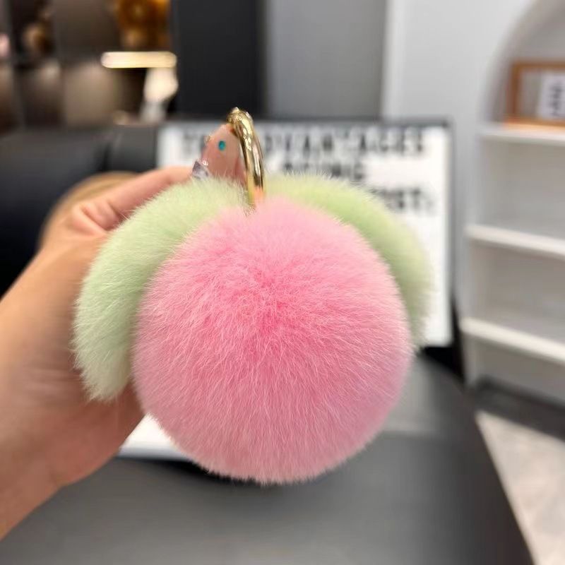Bag Charms Internet Celebrity Rex Rabbit Fur Peach Bag Pendant Cute Plush Ball Peach School Bag Pendant Car Key Chain Bag Pendant_voghion.com