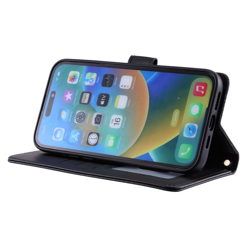 Funda con tapa para iPhone 16 Pro Max con diseño de pata de gallo y ranura para tarjetas, compatible con iPhone 15 y correa cruzada._voghion.com