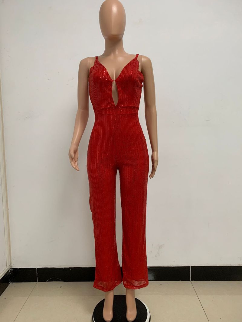 Kvinders pailletter uden ærmer Spice deep V grime grime romper_voghion.com