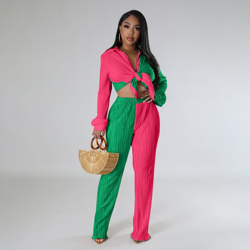 Abbigliamento donna Autunno Nuovi prodotti Colore Stuzzicadenti Tessuto Largo Casual Due Pezzi Completo_voghion.com