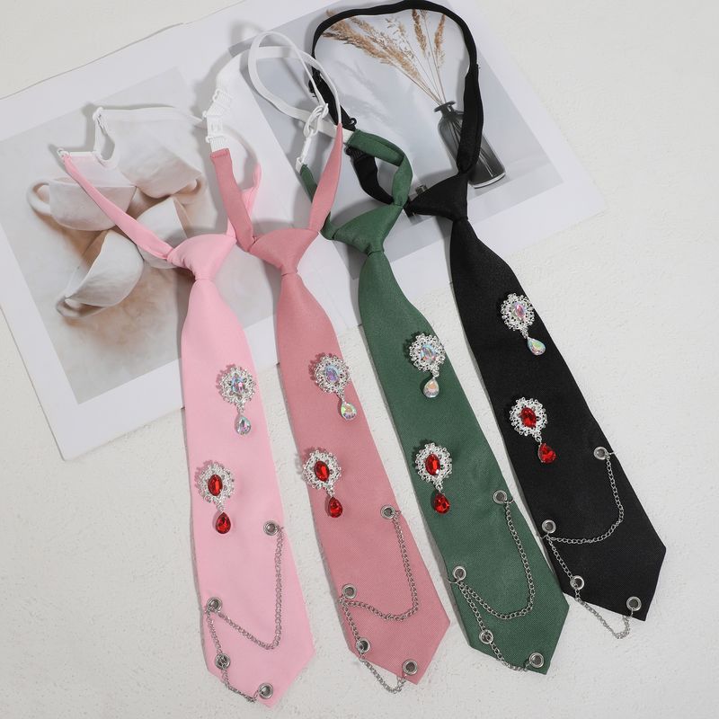 Cravatta a catena unisex con pietre preziose JK nera, accessorio per camicia alla moda senza nodi, per uomo e donna_voghion.com