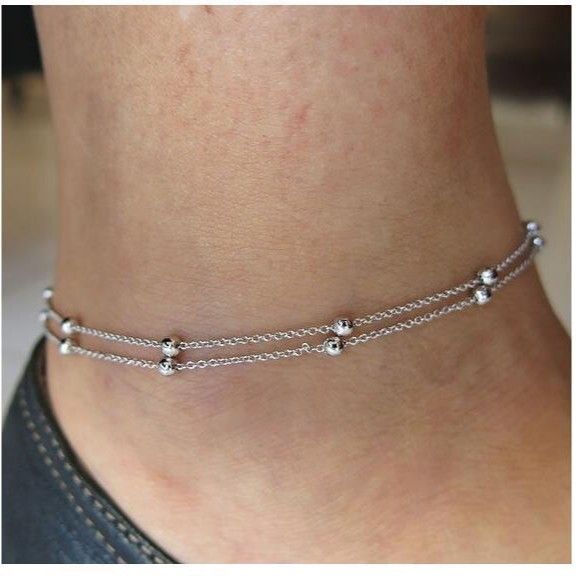 E041 Fashionable Bead Double Layer Bracelet Simple Women Chain Beach Anklet_voghion.com