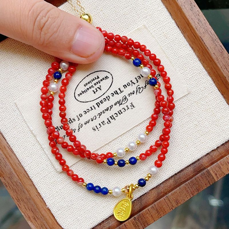 Nuovo braccialetto Nanhong multi-cerchio da donna, versatile, di alta qualità, con perline di lapislazzuli, collana due in uno_voghion.com