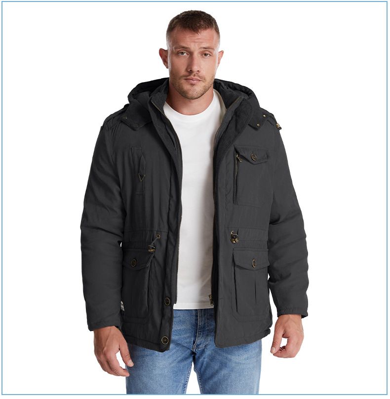 Men's Plus Size Shearling Hooded Cotton Jacket Thickened Multi-Pocket Cotton Top Casual Mid-Length Coat_voghion.com