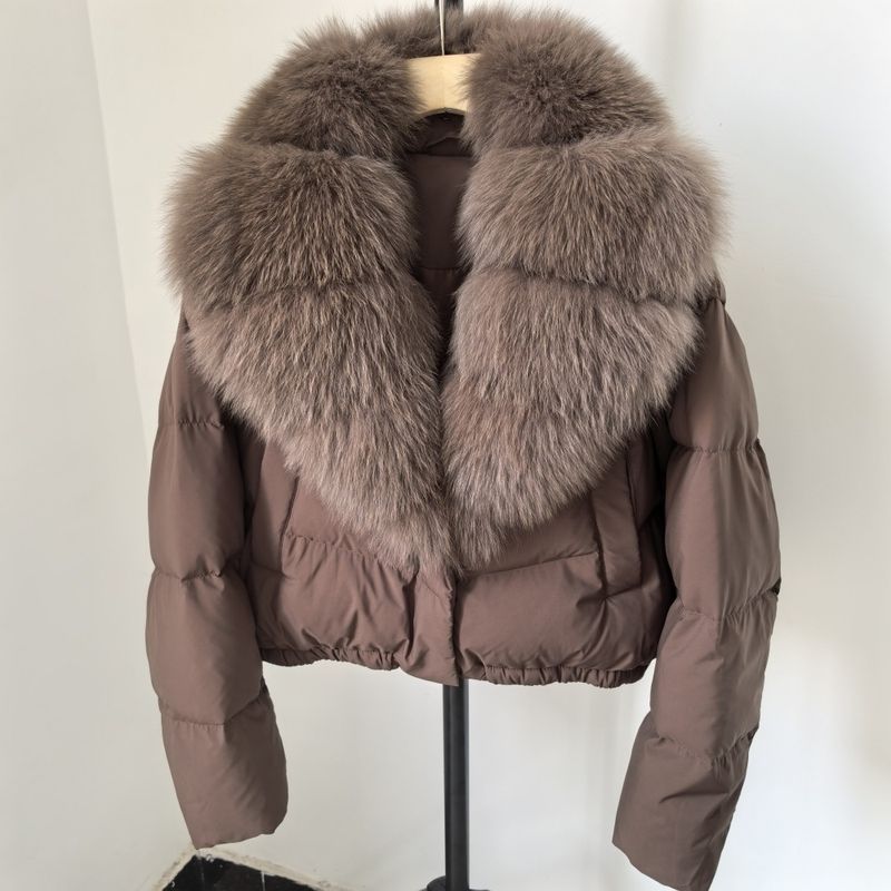 Luxury Winter Short Down Jacket For Women With Detachable Fox Fur Collar, High-Quality White Duck Down, Elegant & Stylish, Loose Fit, Warm_voghion.com
