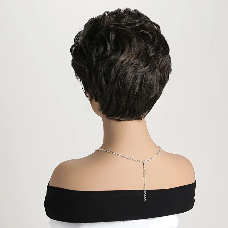 Perruques synthétiques à clipser populaires pour femmes, frange latérale duveteuse à la mode, perruques courtes bouclées noires et brunes_voghion.com