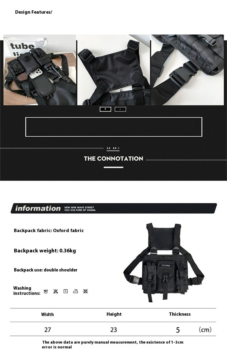 Tactical Chest Bag Trendy Splitter Ny Ins Men's og Women's Hong Kong Style Ryggsekk Bryst Bag Outdoor Workwear Vest Style Tactical Backpack_voghion.com