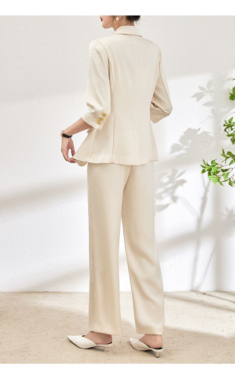 GraceChic 2401114-Spring Main Promotion Satin Wrinkled Quality Blazer + Straight-Leg Pants Two-Piece Set Elegant Commuting_voghion.com