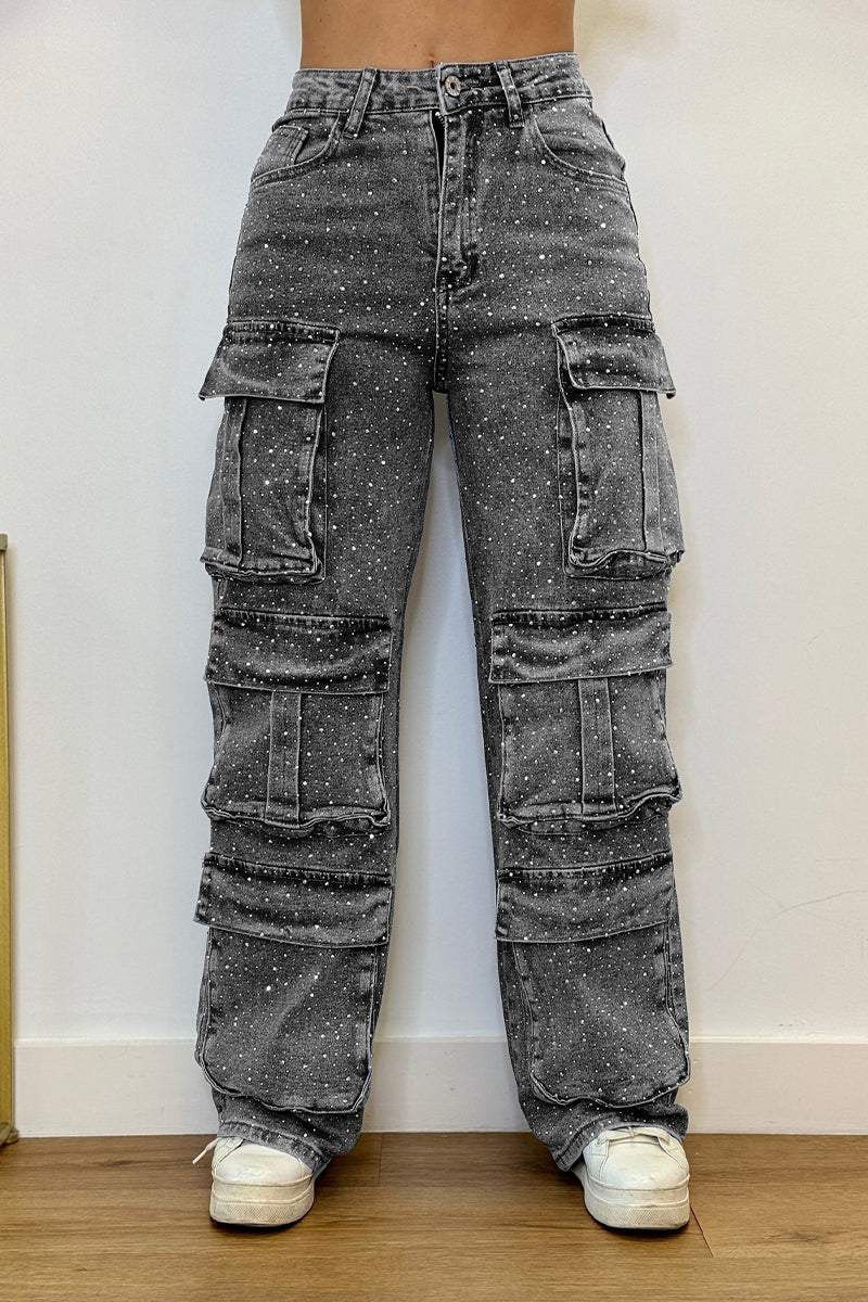 Vêtements pour femmes Mode Street Style Pocket Diamond Casual Jeans_voghion.com