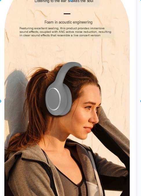 P6066 ANC slušalice s aktivnim smanjenjem buke, bežične Bluetooth slušalice, prikladne za mobilne glazbene slušalice_voghion.com