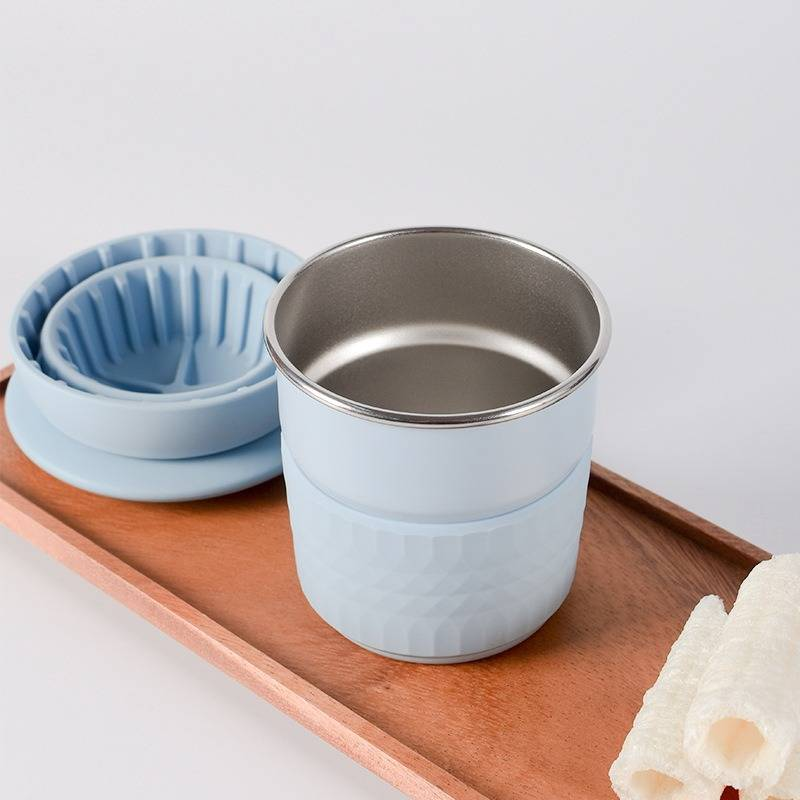 Kaffeeset mit manueller Zubereitung Übergieß-Kaffeeset 300 ml Edelstahl Tragbares Reise-Outdoor-Camping-Einstiegsset Geschenk-Kaffeegeschirr_voghion.com