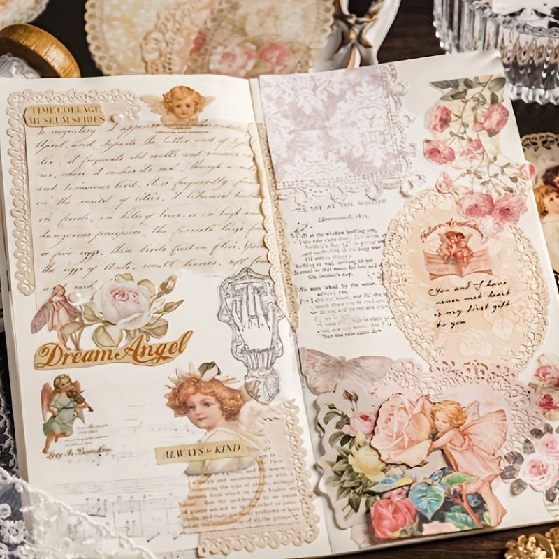 10 vellen/pak vintage bloemenstanspapierhouder, gemengd bloementhema, decoratieve collage-dagboekbenodigdheden_voghion.com