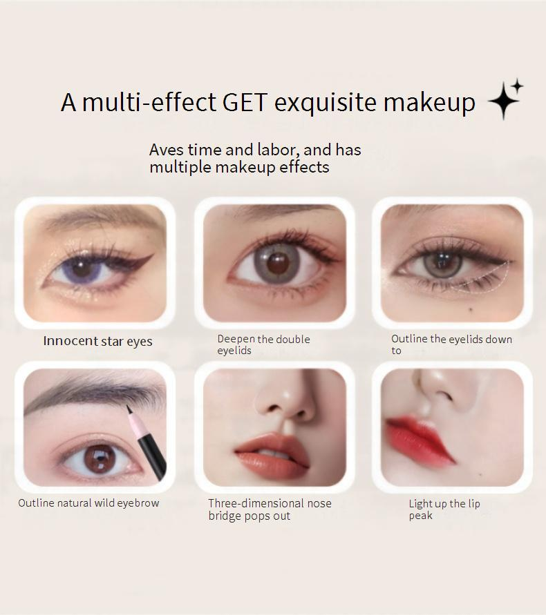 Kombination av ögonskugga och liner, Bright Eyes, dubbelhövdad ögonpåsepenna, naturlig skuggning, highlighter, ljusare ögonpåse, multifunktionell eyeliner_voghion.com
