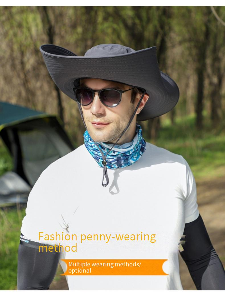 Chapeau de soleil à large bord pour homme - UPF 50+, respirant, pour la pêche et la randonnée, pour les activités de plein air (léger, séchage rapide et mentonnière réglable)_voghion.com