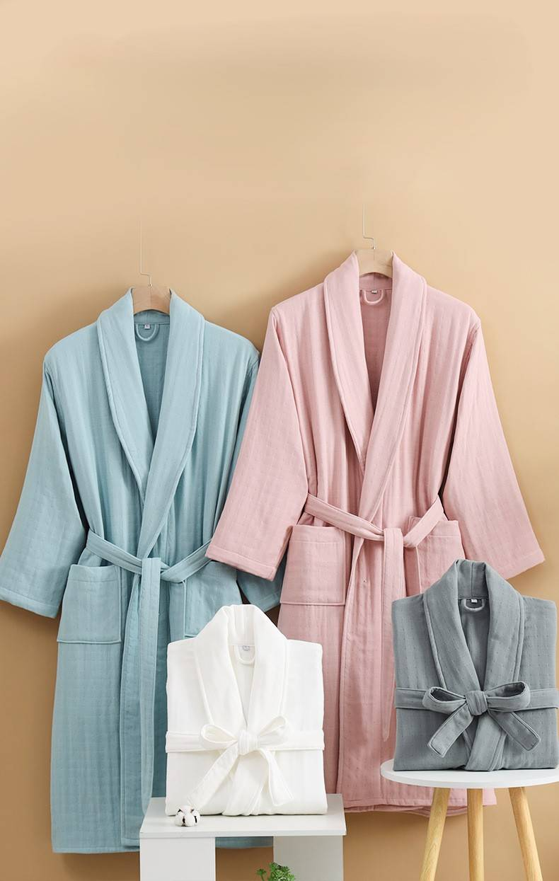 Pure Cotton Bathrobe Four Seasons Four Layer Gauze Hotel Bathrobe Autumn And Winter Long Men And Women Couples Nightgown Absorbent A Class_voghion.com
