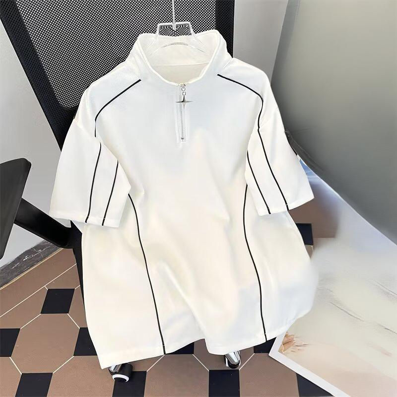 Conjunto de camiseta y pantalón corto de verano para hombre - Ropa deportiva transpirable de mezcla de algodón para gimnasio, running y ropa informal - Blanco/Negro (Tallas M-3XL)_voghion.com