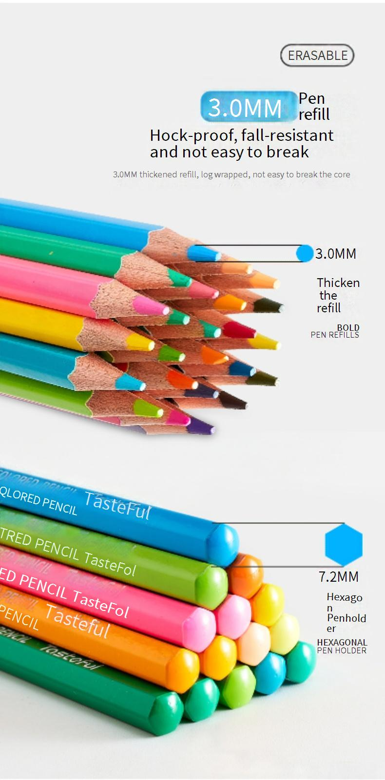 Washable Colored Pencils For Kids & Students - 24/36/48 Colors Erasable Wooden Art Pencils, Safe Non-Toxic Drawing Supplies For Sketching_voghion.com