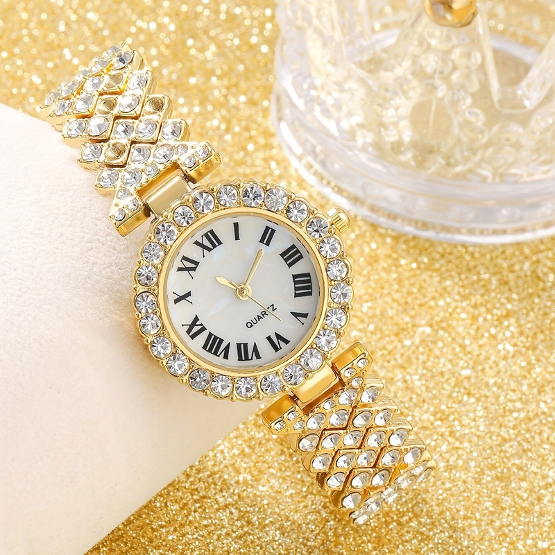 Elegant 5-Piece Ladies Quartz Watch Set With Diamond Accents - Stylish & Versatile Jewelry Gift Box_voghion.com