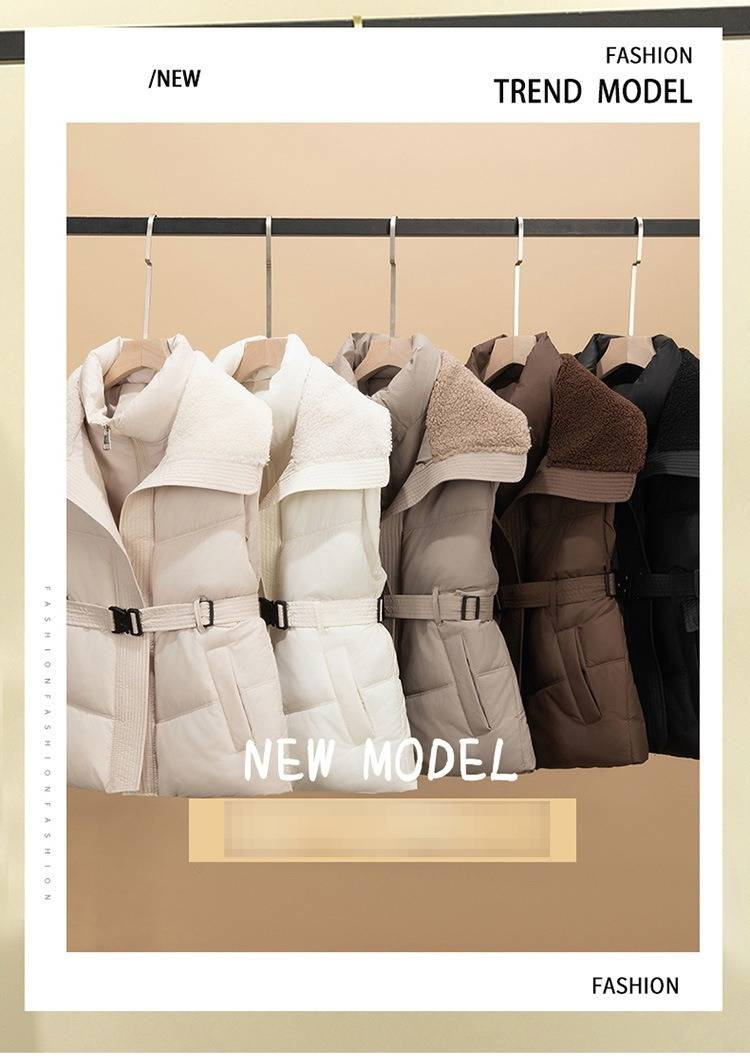 Women's Quilted Puffer Vest With Faux Shearling Collar, Slim Fit Waist-Cinching Jacket For Winter, Lightweight Warm Coat_voghion.com