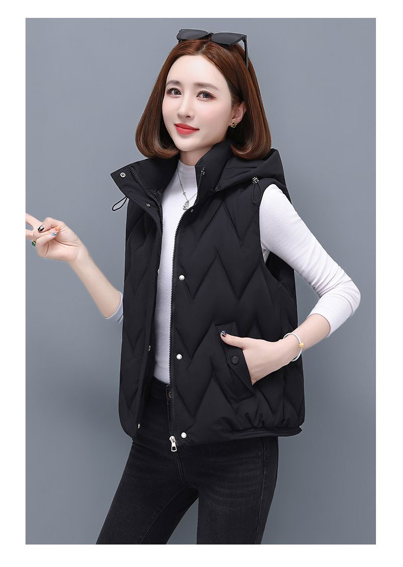 Gilet matelassé pour femme avec capuche amovible, veste d'hiver légère et chaude sans manches, doudoune décontractée pour petites et grandes tailles, coque en polyester_voghion.com