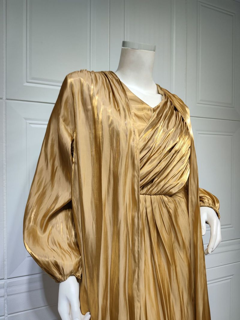 Damenbekleidung Helles Seidenkleid Dubai Robe Mode Abaya Weicher Zweiteiler_voghion.com