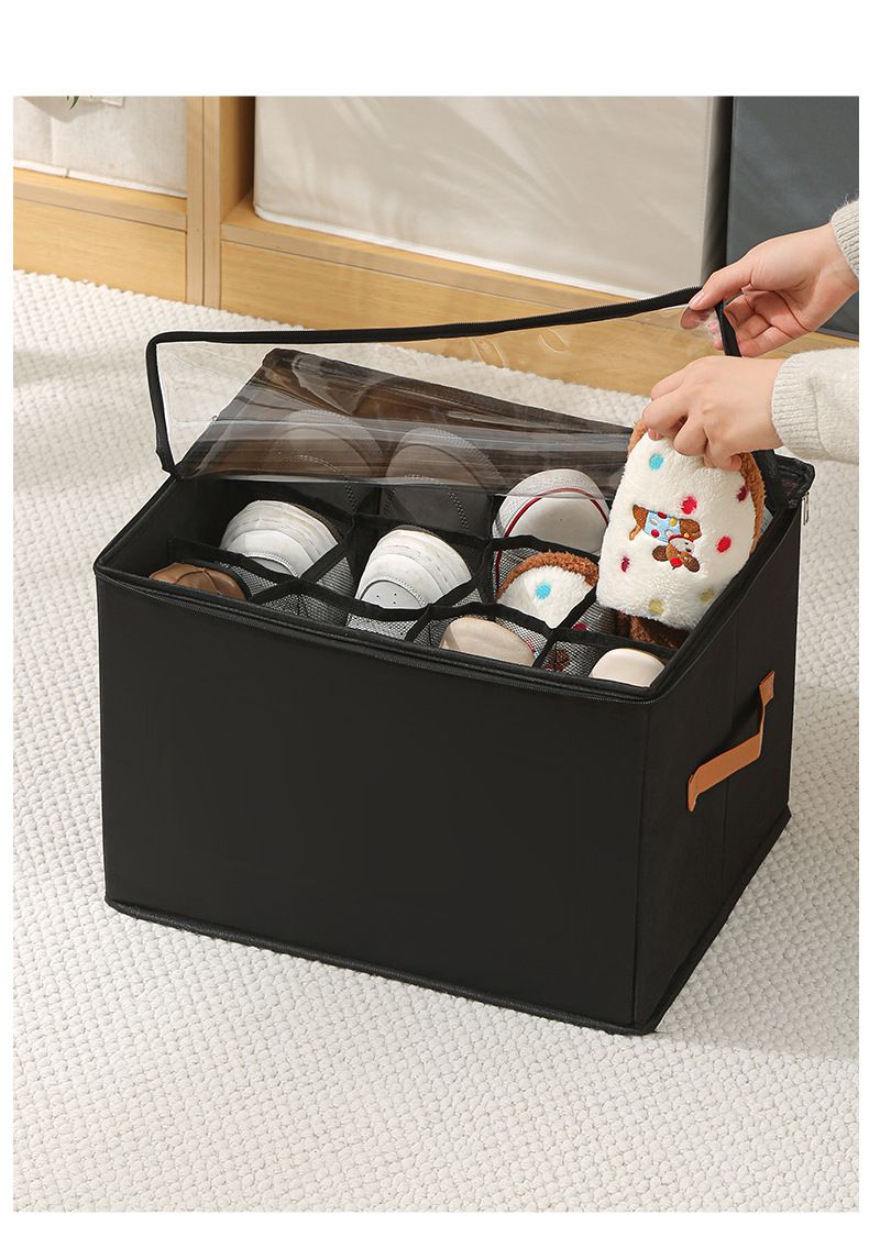 Family Organizer Foldable Fabric Shoe Storage Box Breathable Dustproof Organizer With Removable Washable Cover Adjustable Compartments_voghion.com