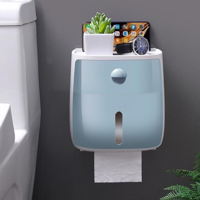 Portarrollos de papel higiénico de pared, resistente al agua, organizador de doble capa con cajón_voghion.com