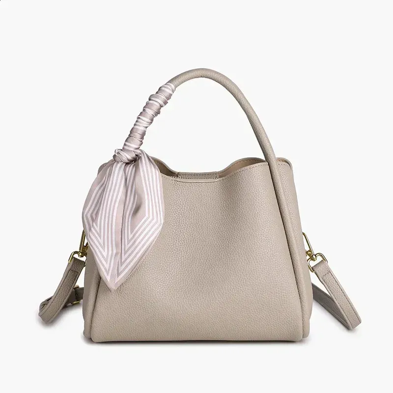 Simple Solid Color Womens Vegetable Bucket Retro Y Handbag Silk Scarf Horizontal Bag 240826_voghion.com