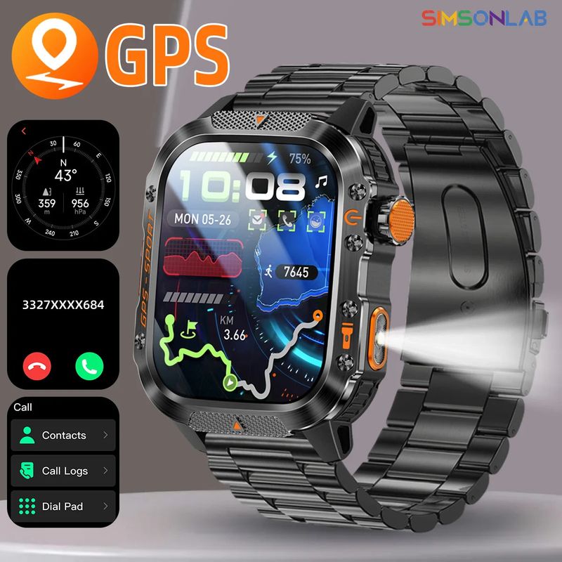 Montre connectée sport pour homme : double GPS, appels sans fil, 3 ATM, lampe torche LED et boussole_voghion.com