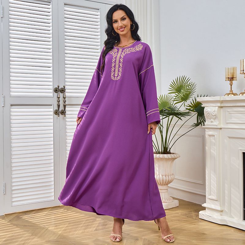 Abendkleid für muslimische Damen im Sommer, neue Mode, einfarbig, bestickt, saudisches Gewand, für Frauen_voghion.com