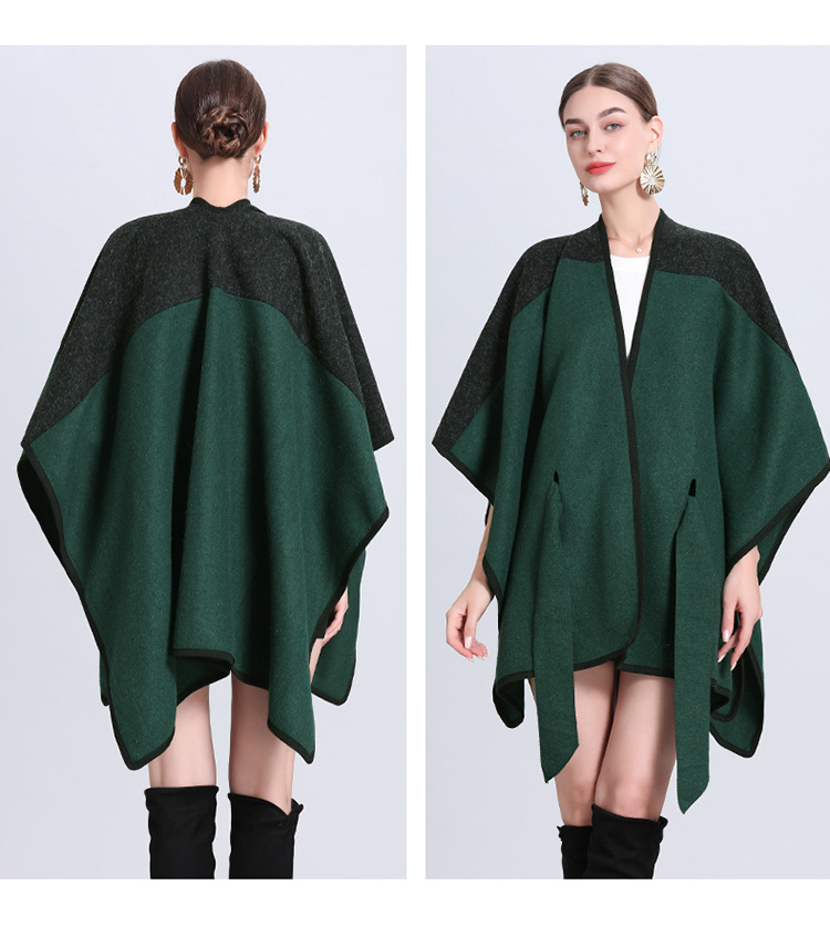 Women's loose color matching cape cape knit cardigan bat sleeve plus-size woolen coat_voghion.com