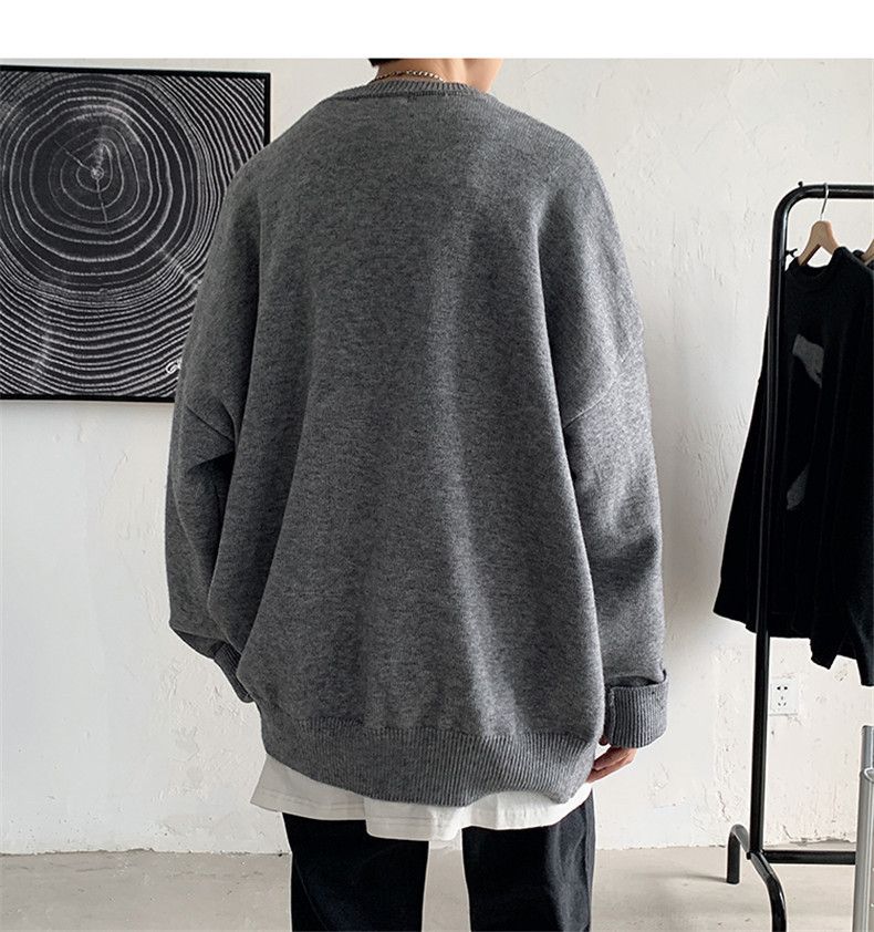 Oversized Knit Sweater – Unisex Crewneck Pullover (M-XXL, Cotton Blend, Textured Jacquard)_voghion.com