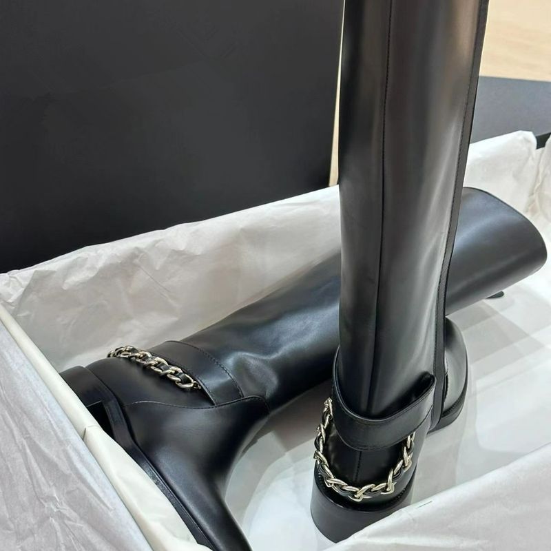 Stivali neri da donna Xiaoxiangfeng, nuovi stivali da cavaliere con cerniera laterale, a fondo piatto, autunno e inverno, ma alti fino al ginocchio_voghion.com