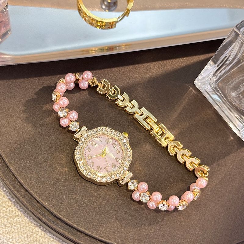 Pearl Diamond Chain Bracelet Fine Ladies Watch Digital Fritillary Dial Quartz Watch Work Daily Birthday Anniversary Valentine's Day Gift_voghion.com