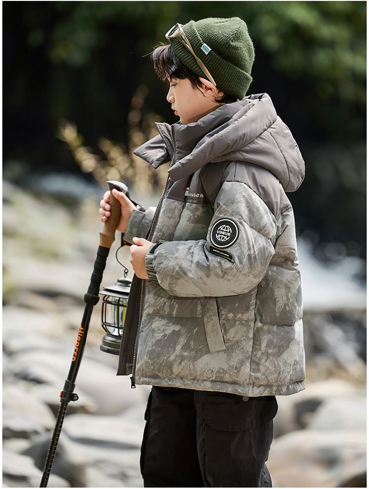 Boys' Camo Puffer Jacket – Thickened Polyester-Filled Winter Coat With High Neck & Zip Closure (120-170cm, B-Class Safety, Machine Washable)_voghion.com