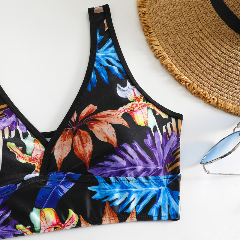2024 New Printed Skirt Conservative Women's Split High Waist Tankini Swimsuit_voghion.com