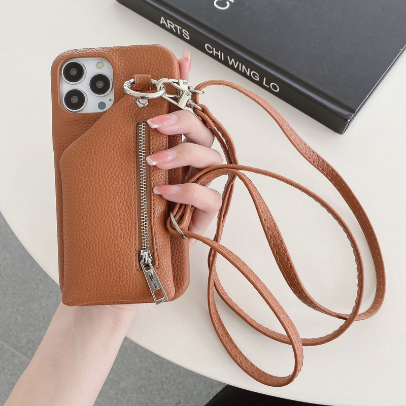 Mobile phone case purse card holder mobile phone case suitable for iPhone15 mobile phone case Apple 14pmax litchi pattern protective cover_voghion.com