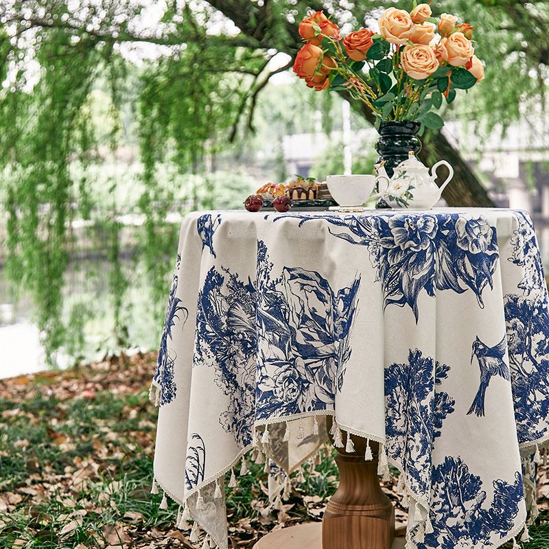Nordic Abstract Blue Tablecloth – Cotton-Polyester Blend, Slip-Resistant & Durable, Multi-Size Cover For Dining, Coffee Table & Picnic_voghion.com