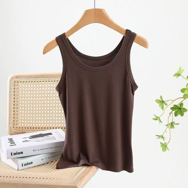 2025 Sommer-Baumwoll-Ripp-Sommer-Basishemd in normaler Farbe mit schmaler Passform für Damen, kleines Tanktop mit seitlicher Brustverdeckung 8066_voghion.com