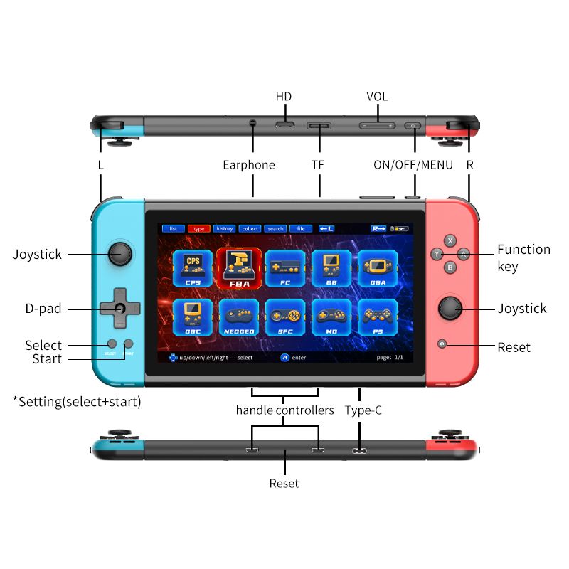 POWKIDDY X70 Handheld Console 7 Inch Video Players Supports 2 USB Controllers PS1 Game Connect To An HD TV_voghion.com