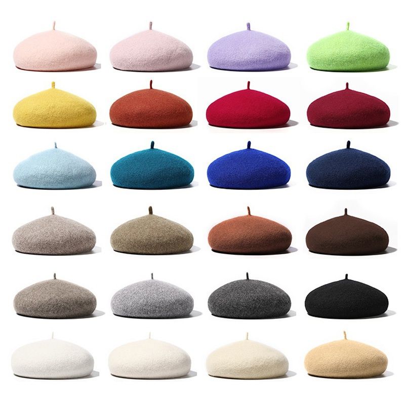 New Arrivals Women Girl French Artist Warm Wool Beanie Hat Cap Vintage Plain Beret Hats Solid Color Elegant Lady Winter Caps_voghion.com