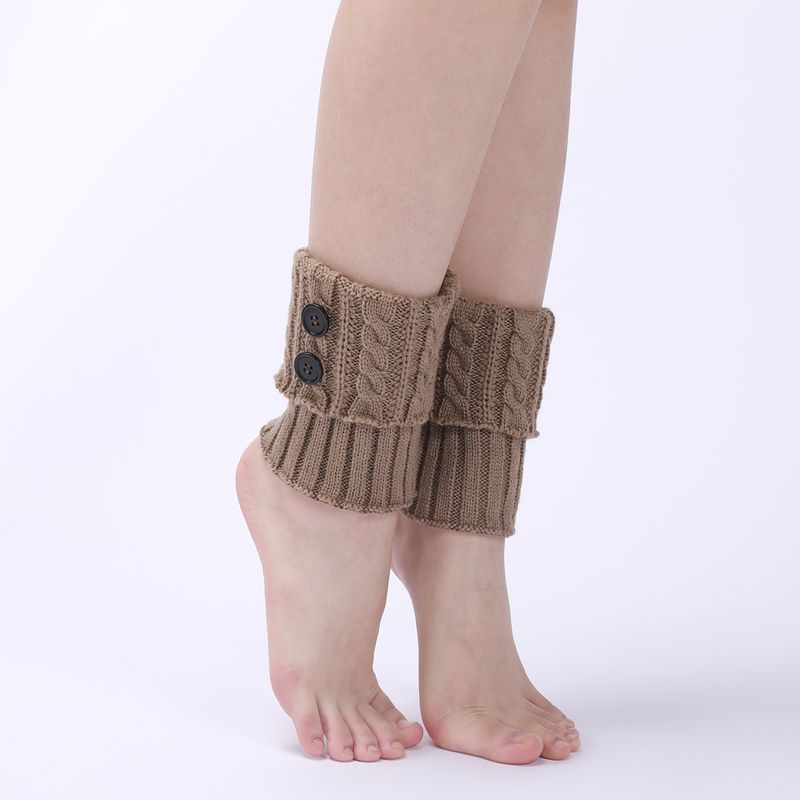 Bottes chaudes en laine neuve pour femmes, couvre-pieds, tricot d'automne et d'hiver, torsades de pâte frite, bouton, jambe courte, protège-genoux_voghion.com