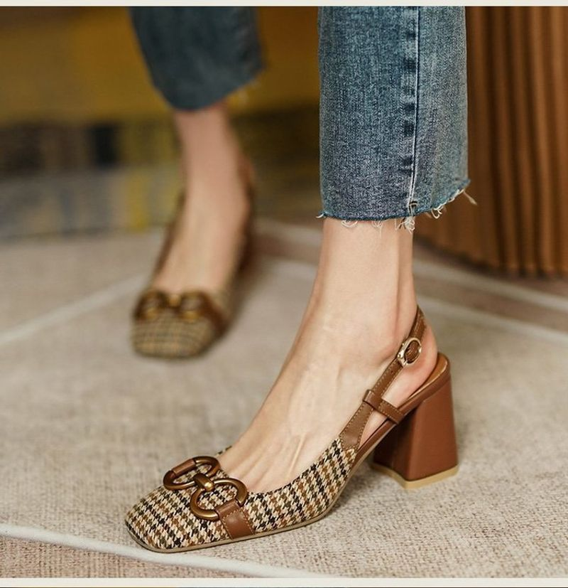 French Retro Metal Buckle Baotou Sandals Women S Spring And Summer New Style Back Empty Thick Heel High Heels Check_voghion.com