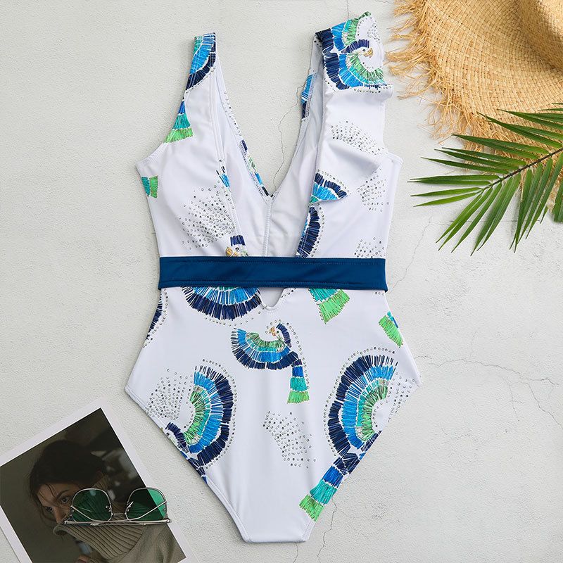 Nuovo costume da bagno intero a triangolo per donna con gonna lunga in chiffon snellente floreale da spiaggia_voghion.com
