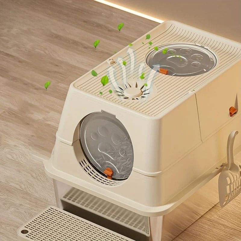 KEMORELA Edelstahl-Katzentoilette XL – Extra große Katzentoilette für große Katzen, geschlossen, herausnehmbar, mit hochwandiger Abdeckung und Schaufel_voghion.com