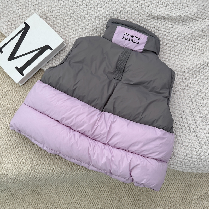 Ragazzi e ragazze caldi, gilet di cotone ispessito di cotone imbottito a mano caldo, più spalle di collisione di colore con giunture larghe_voghion.com