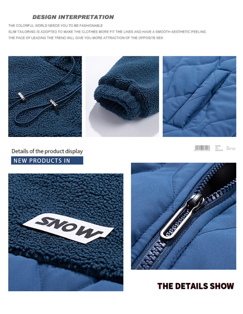 Men's clothing lamb wool cottoncoat autumn and winter thickened warm standing collar cottoncoat Rhomb cottoncoat_voghion.com